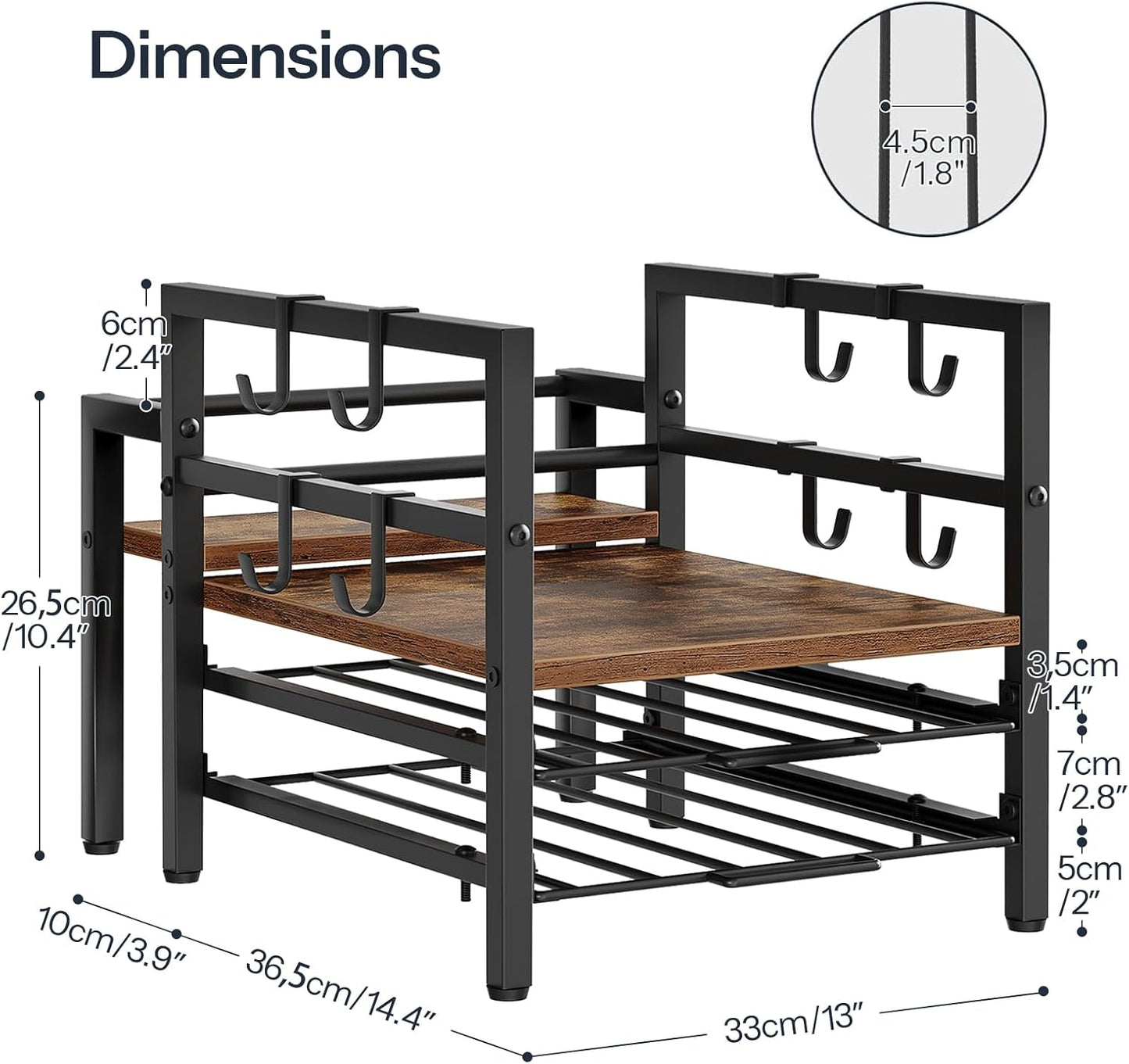 HOOBRO K Cup Holder, Coffee Pod Organizer for Counter, 70 Capacity Pods Storage Organizer, Coffee Maker Stand with Mug Rack, Coffee Station for Syrup, Rustic Brown and Black BF03CR01