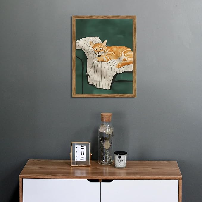Funny Cat Wall Art Cute Cat Sleeping on Couch Wall Decor Painting Orange Pet - Image 2