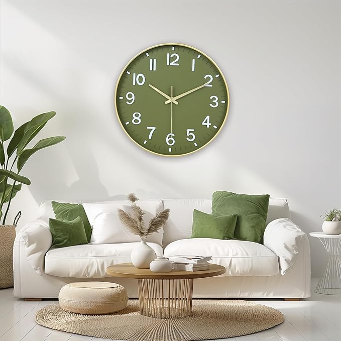 HZDHCLH Wall Clocks Battery Operated, Wall Clock Green Gold, 8 inch Wall Clock - Image 8