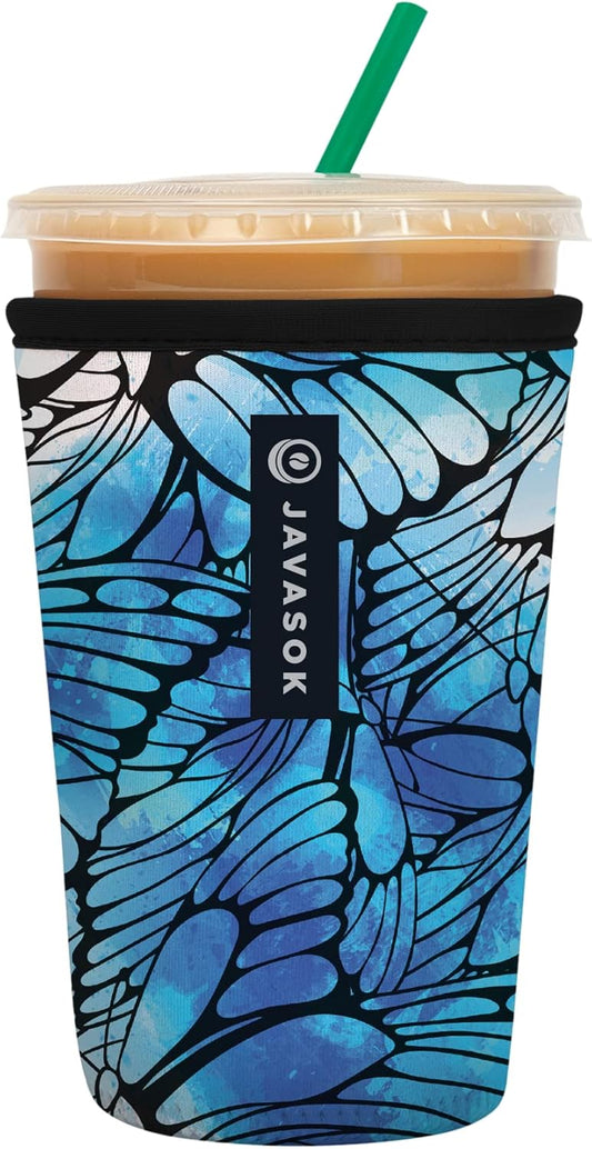 Sok It JavaSok Iced Coffee & Cold Soda Insulated Neoprene Cup Sleeve (Butterfly Oasis, Medium: 22-28oz)