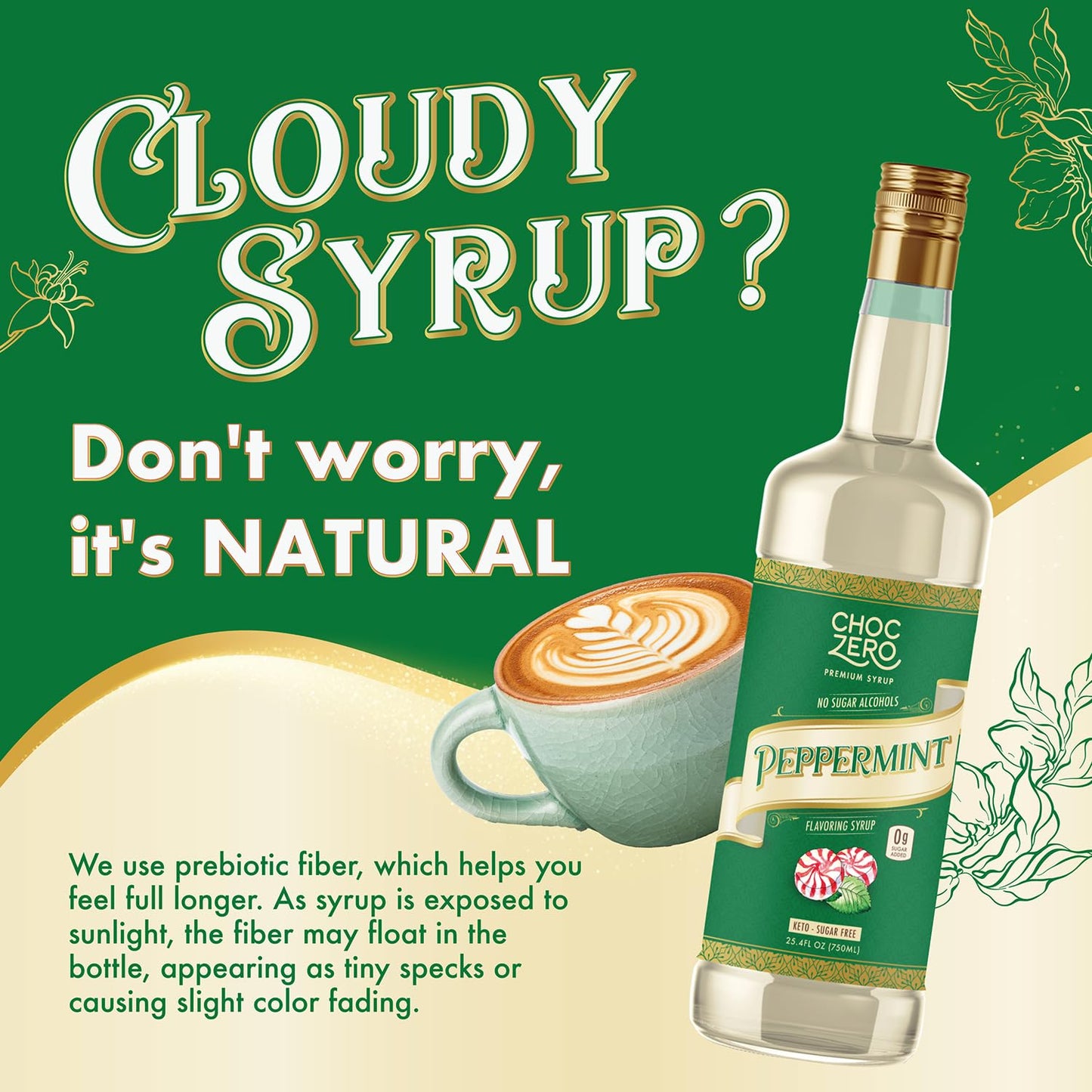 ChocZero Sugar Free Peppermint Syrup for Coffee - Keto Flavoring Syrups - Low Calorie Simple Syrup for Flavored Drinks – 25.4 Fluid Ounces
