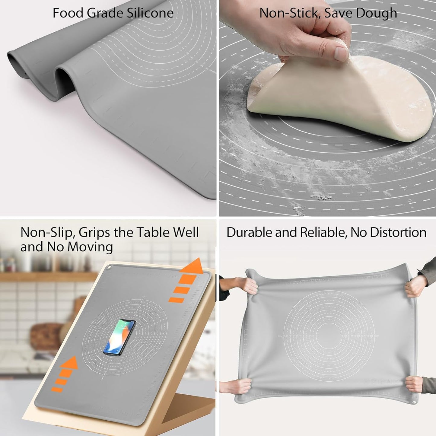 28"X20" Silicone Baking Mat Extra Large Non-stick Pastry Mat with High Edge, Dough Rolling Board for Pastry, Macarons, Pies, Bread, Cookies, Pizza, Fondant, Pasta, Food Grade Silicone Baking Supplies