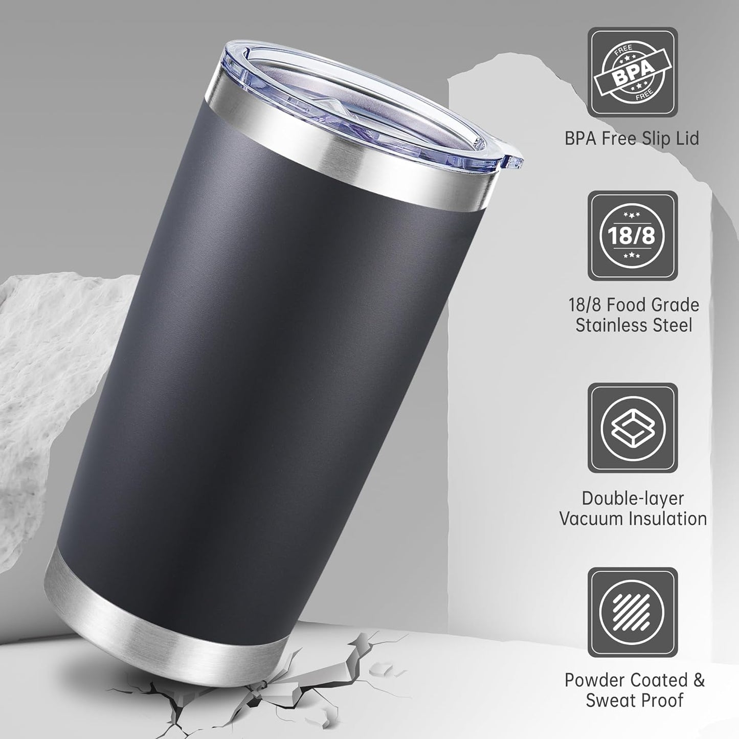 20 oz Tumblers Bulk Stainless Steel Tumbler with Lid Double Wall Vacuum Insulated Coffee Mug 20oz Powder Coated Cup for Hot and Cold Drinks, Mix Color, 12 pack