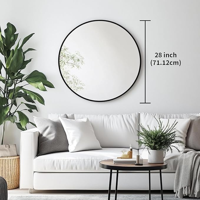 Oruii Round Mirror 28 inch, Large Black Circle Mirror Metal Frame, Large Black - Image 3
