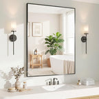 Koonmi Black Rectangle Wall Mirror, 24x32 Inch Bathroom Mirror, Aluminum Frame by KOONMI