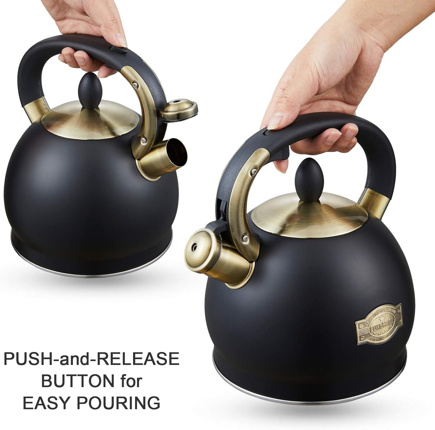 Stove Top Whistling Tea Kettle- Stainless Steel Teakettle Teapot with Ergonomic Handle 2.6 Quart(Black)