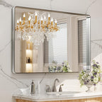 LOAAO 48X32 Inch Brushed Nickel Bathroom Mirror, Rounded Rectangle Silver Metal - Image 8