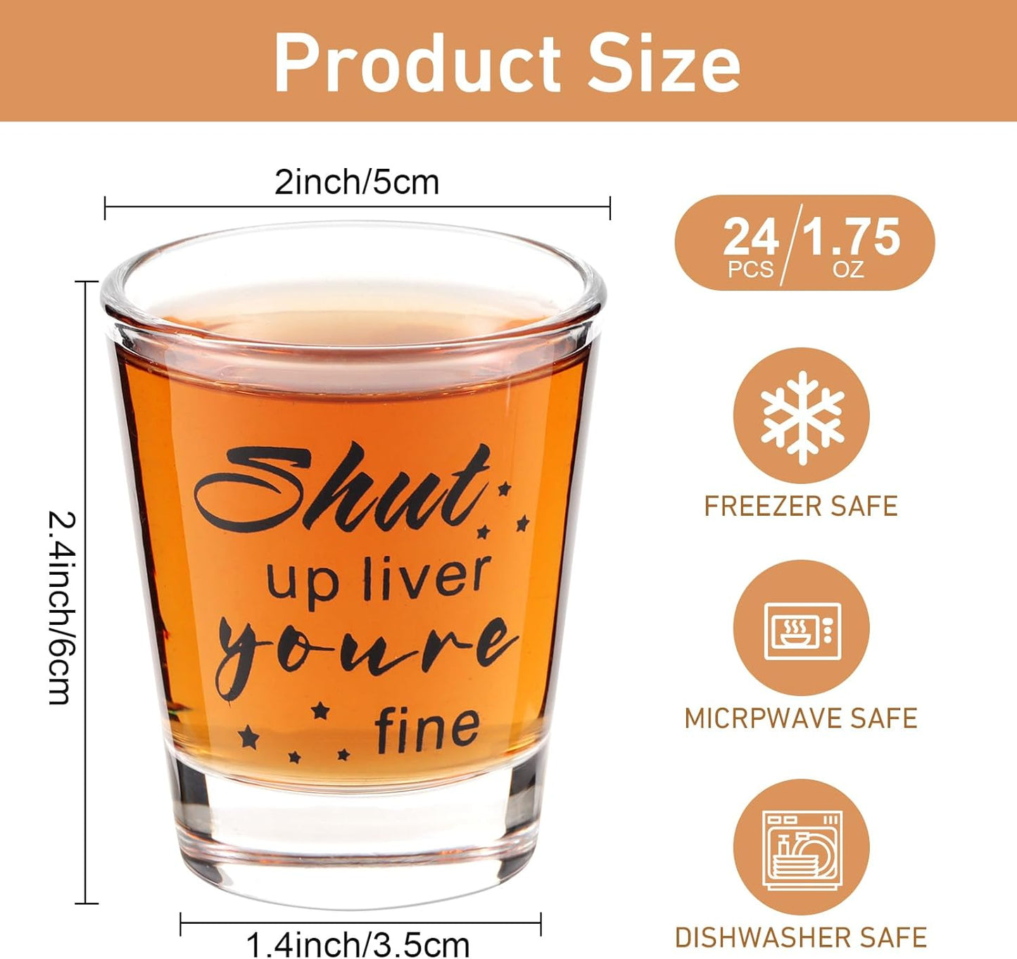 Kolewo4ever 24 Pieces Funny Friends Shot Glasses Funny Friends Shot Glasses Clear Glass Cups with Heavy Base for Adult Small Glass Shot Cups 1.75 oz Shot Glass for Best Friend