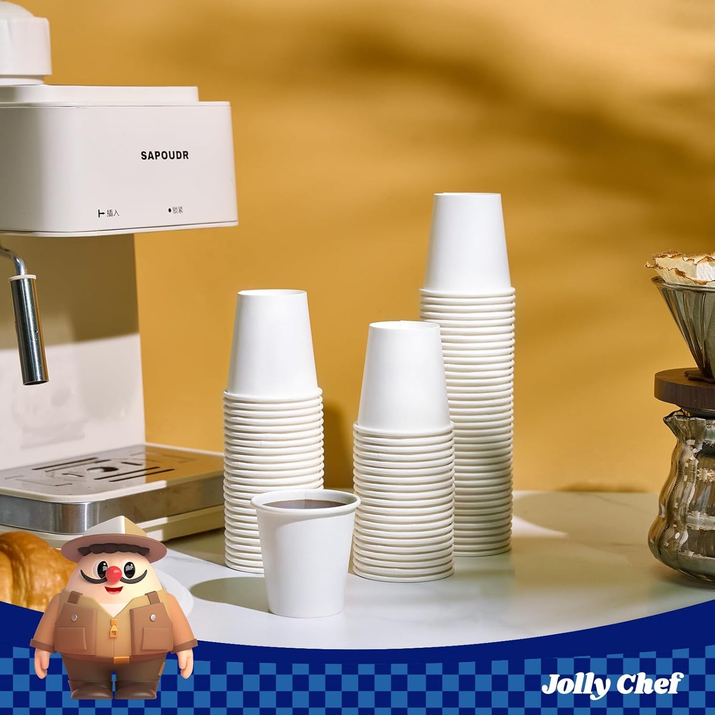 JOLLY CHEF 400 Count 3 oz Paper Cups, Disposable Mini Bathroom Mouthwash Cups for Home, Office, School, Store