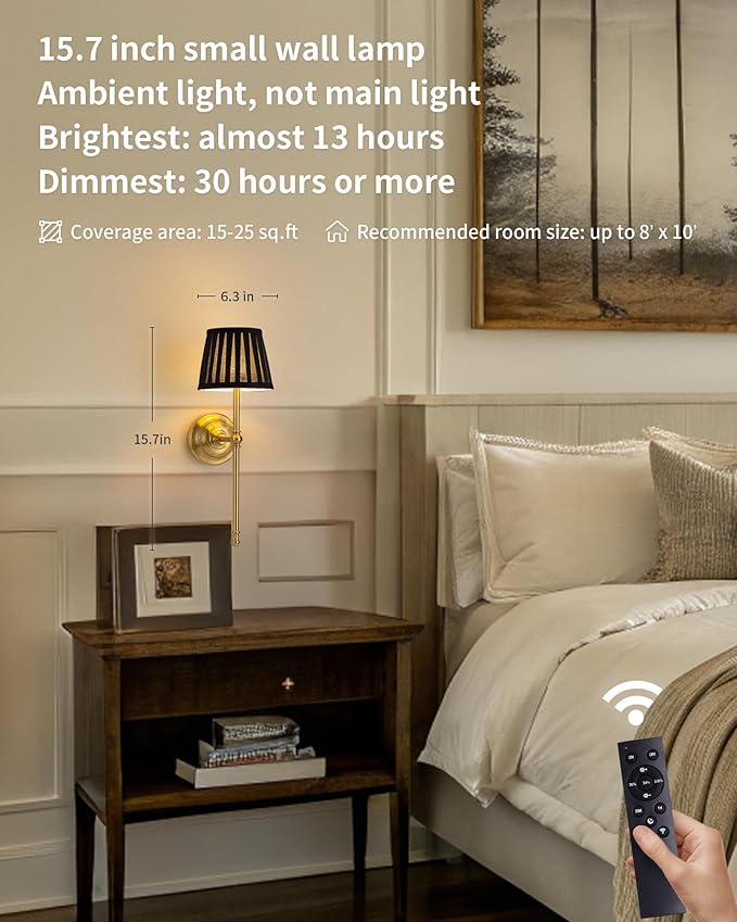KDG Cordless Wall Sconces Set of 2, Small Wireless 5200mAh Rechargeable Battery - Image 2