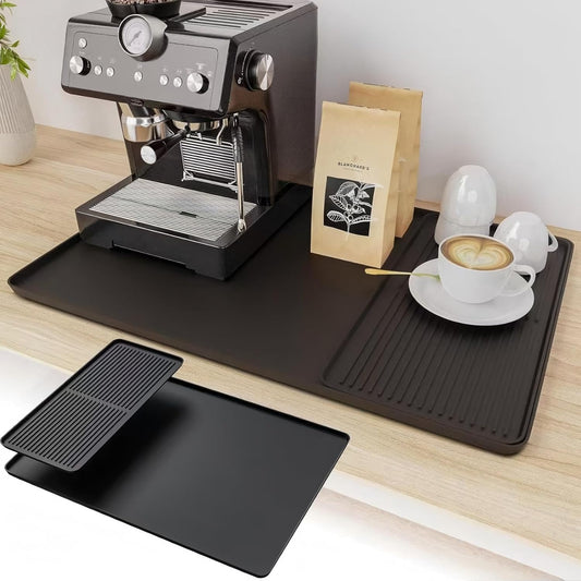 Silicone Coffee Pad, 24-inch x 16-inch Mat, with Removable Baking Tray, Fits Coffee Machines and Baking Sheets, Black