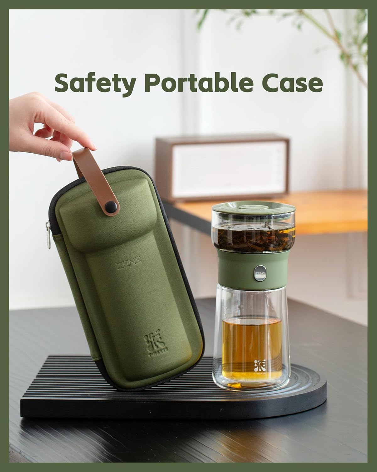 ZENS Modern Glass Infuser Teapot, Smart One Touch Tea Maker for Loose Tea Diffusers with Insulated Mug and Portable Case, Enchanted Teapot Alternatives for Tea Lover Gifts