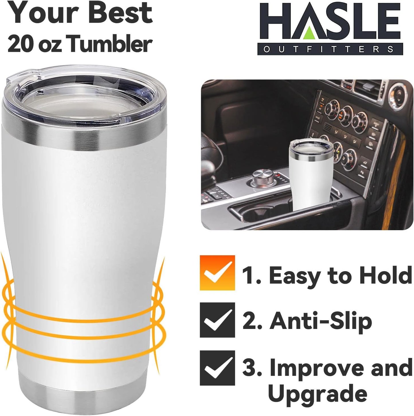 HASLE OUTFITTERS 20 oz Tumbler Bulk, Stainless Steel Tumblers with Lid, Vacuum Insulated Tumbler, Double Wall Powder Coated Cup, coffee mugs, White, 1 Pack