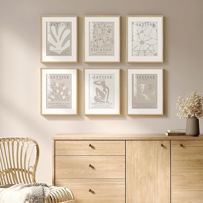 Framed Neutral Abstract Wall Art, 6 Piece Modern Matisse Prints Artwork - Image 3
