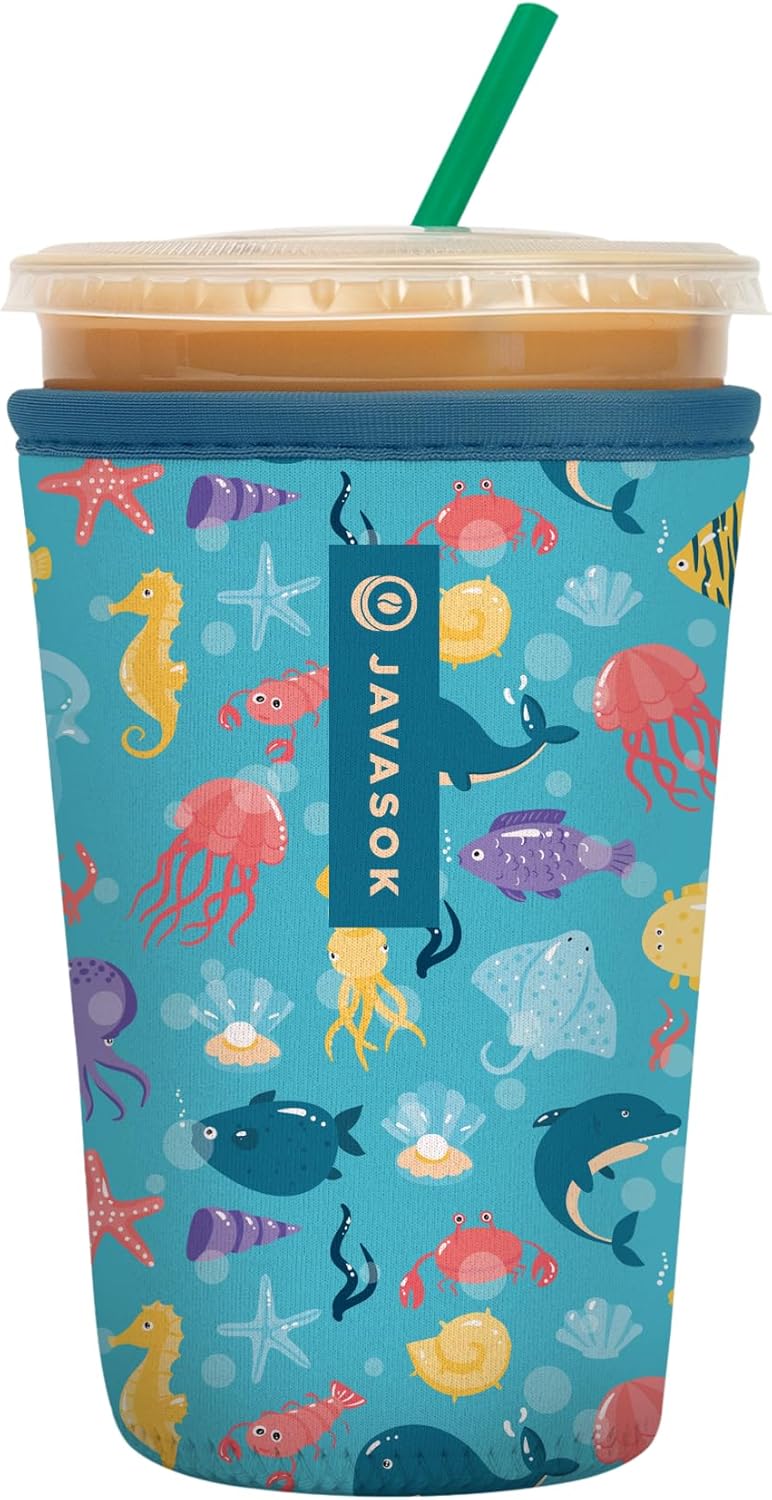 Sok It JavaSok Iced Coffee & Cold Soda Insulated Neoprene Cup Sleeve (Underwater Adventures, Medium: 22-28oz)