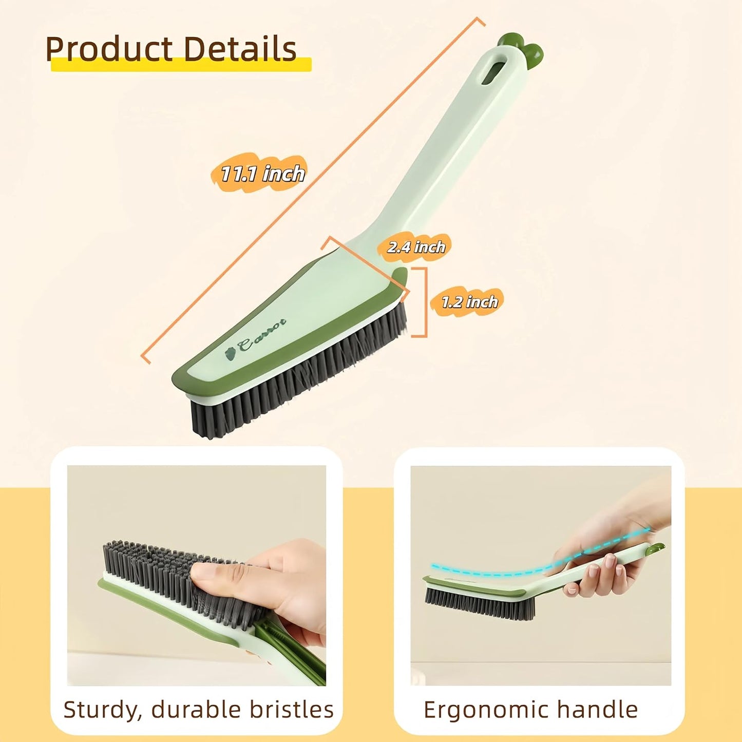 3 in 1 Detachable Household Cleaning Brush, Multifunctional Scrub Brush with Hard Bristle and Handle, Ideal Crevice Grout Scrubber Cleaner for Kitchen, Bathroom, Window, Shoes (Orange)