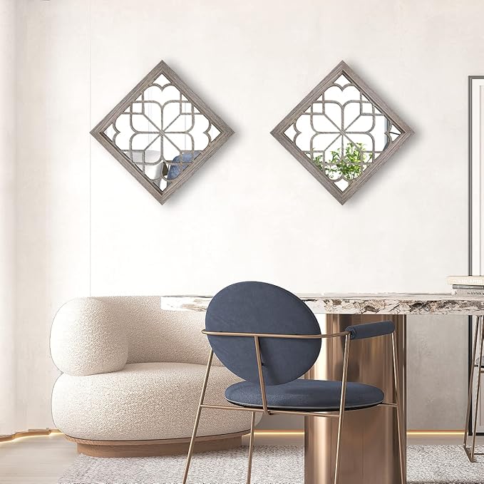 Wocred Set of 2 Farmhouse Square True Mirrors, Vintage Style Barn Wood Wall - Image 4