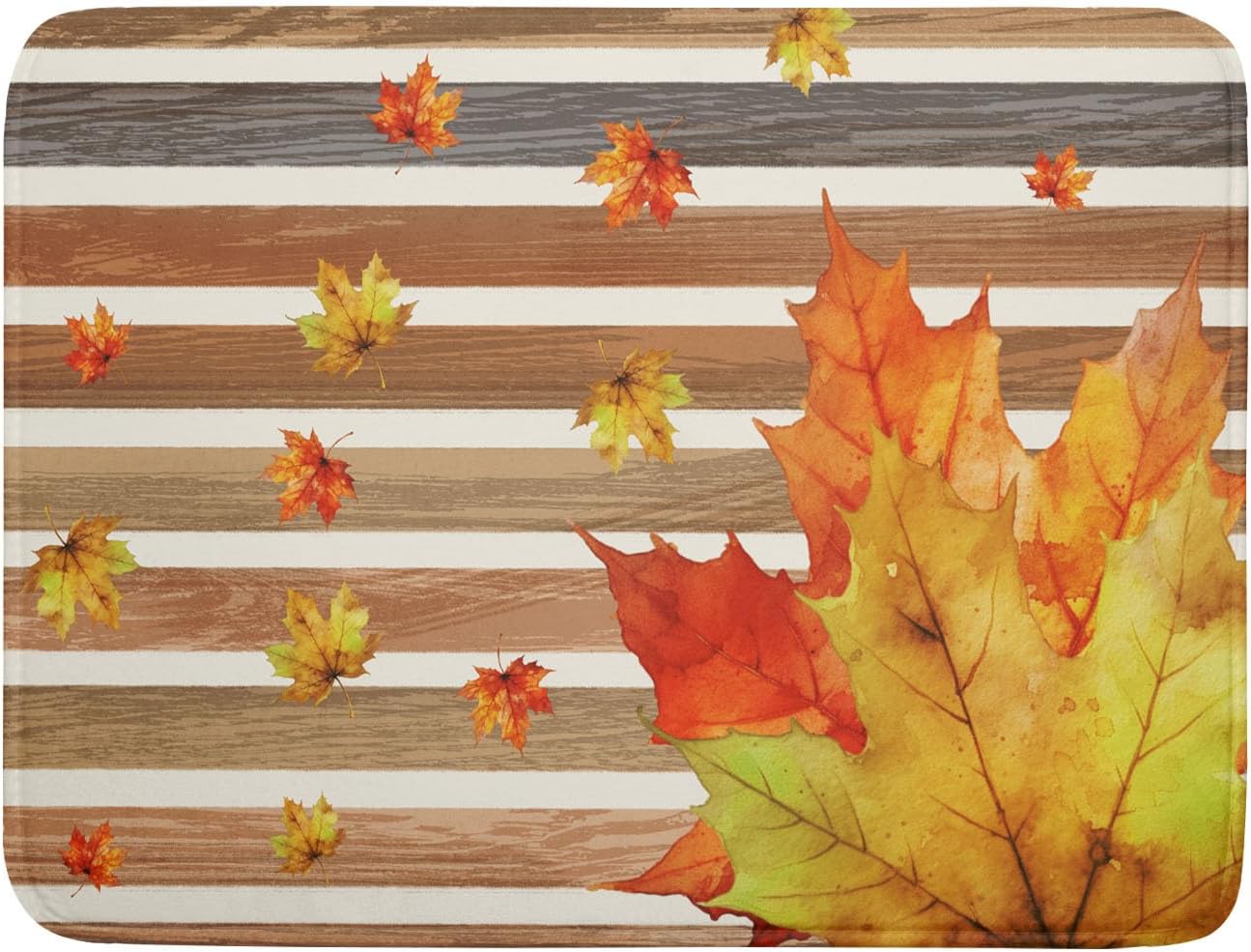 Autumn Golden Maple Leaf Dish Drying Mat for Kitchen Counter,Rural Wood Light Brown Stripes Drying Mat 18 x 24 Inch Microfiber Dish Drying Pad Dish Rack Drainer Mat for Coffee Bar