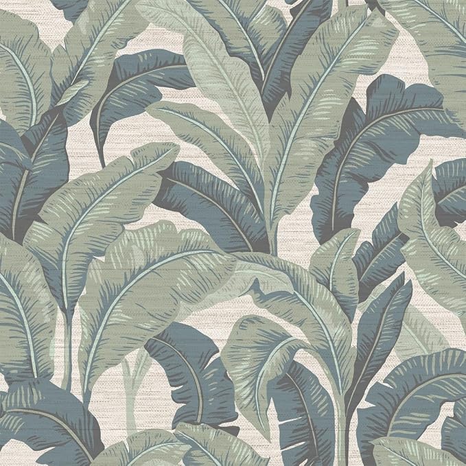 Tempaper Textured Green Layered Palm Faux Grasscloth Removable Peel and Stick by TempaperCo