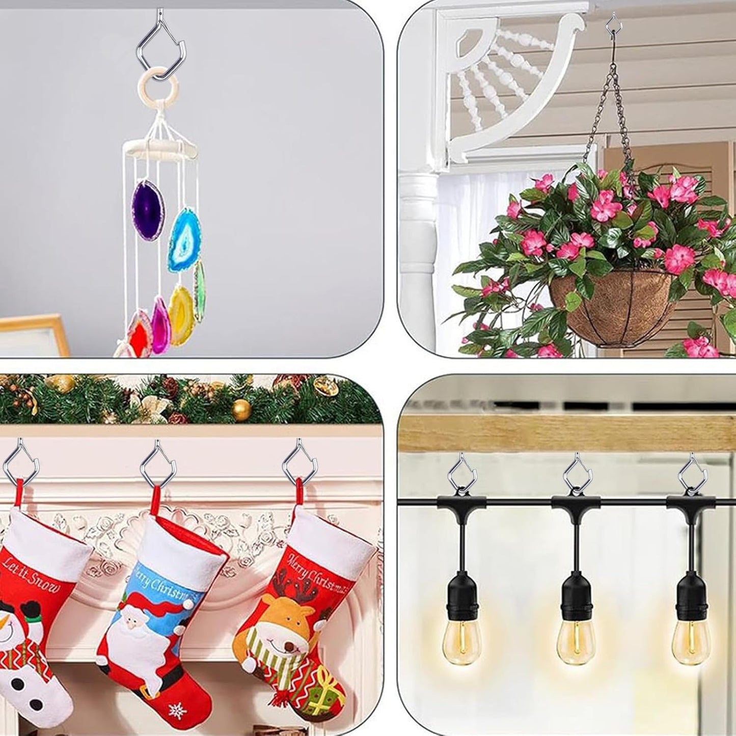 50 PCS Sliver Eye Screw Hooks for Hanging Heavy Duty with Safety Buckle.Metal Ceiling Hooks for Hanging Plants Cup Wind Chime Bird Feeders Patio Lights at Indoor&Outdoor