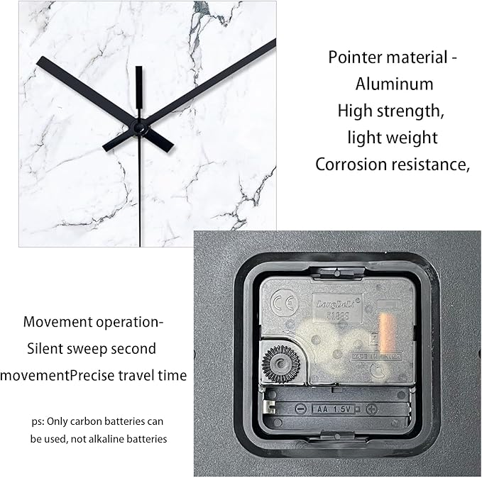 Big White Marble Glass Wall Clocks Battery Operated 16 Inch Abstract Modern - Image 8