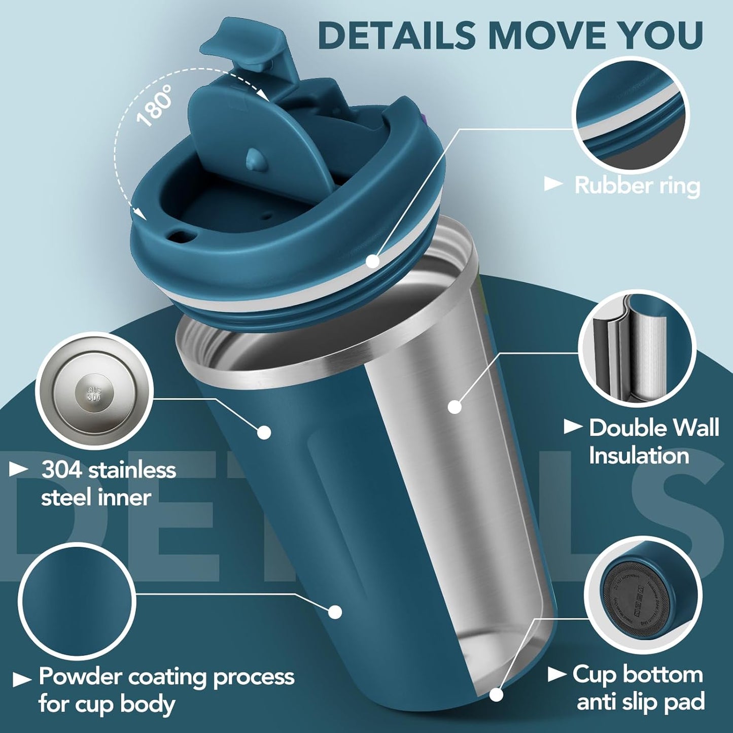 Volhoply 12 oz Double Wall Insulated Vacuum Travel Coffee Mug with Flip Lid Bulk 4 Pack,Reusable Stainless Steel Leak Proof Coffee Cup,Portable Thermal Tumbler for Hot&Cold Drinks(Assort Color,4 Set)