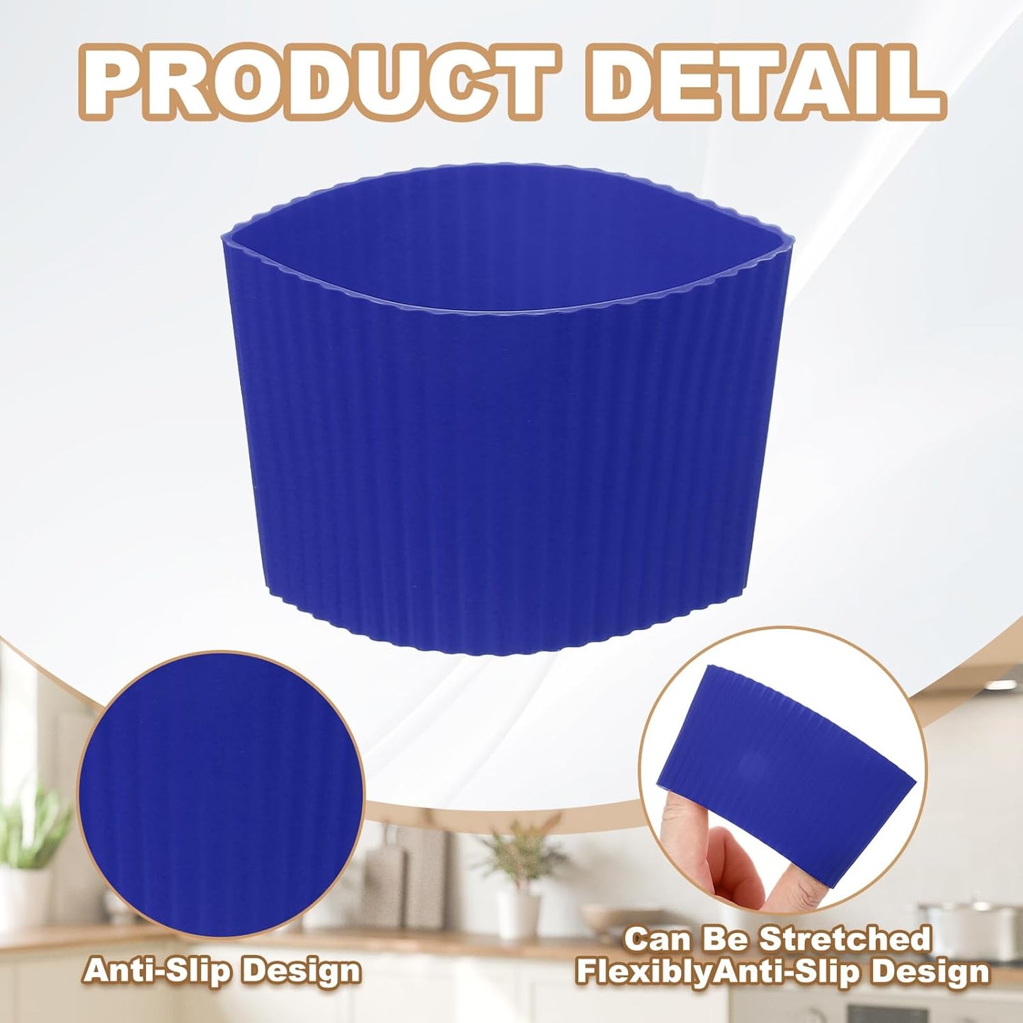 uxcell 6Pack Coffee Cup Sleeves, Reusable Silicone Heat Resistant Cup Protective Sleeve Nonslip Mug Protector Cover for Home Travel Coffee Mug Glasses Water Bottle Boots, Dark Blue/Gray