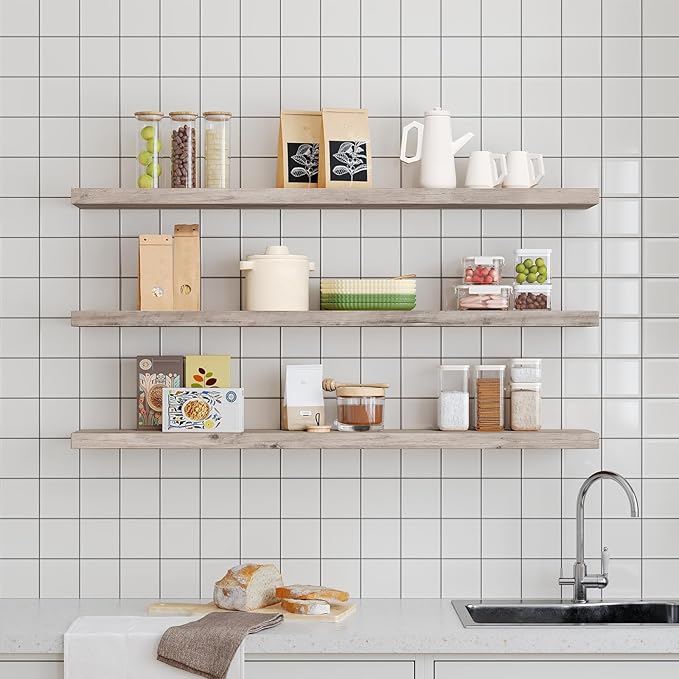 RALGEND Floating Shelves for Wall, 47.2" Large Grey Wall Shelf Set of 3 - Image 6