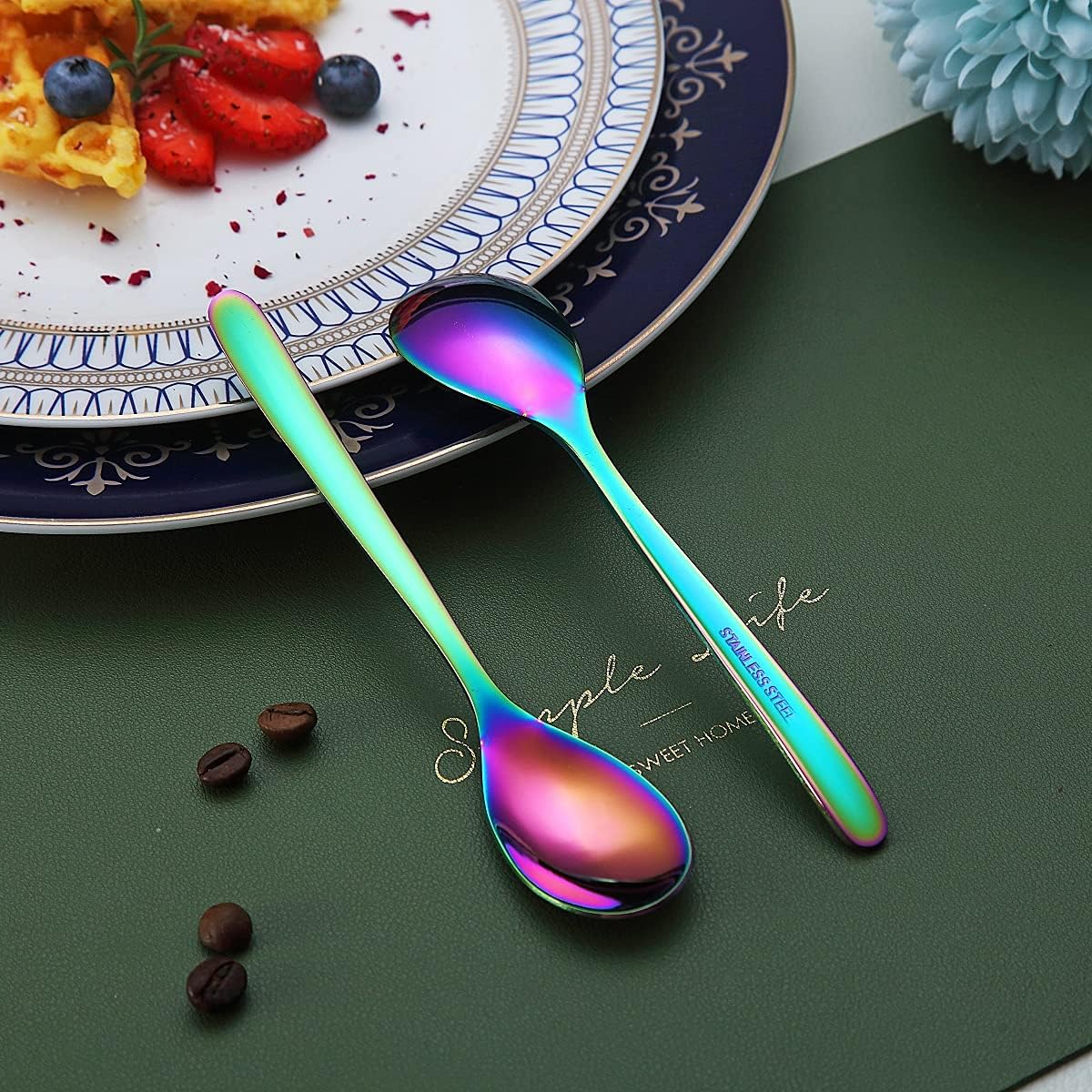 Rainbow Demitasse Espresso Spoons, 5.5'' Mini Coffee Spoons, Set of 6, Stainless Steel, Dishwasher Safe
