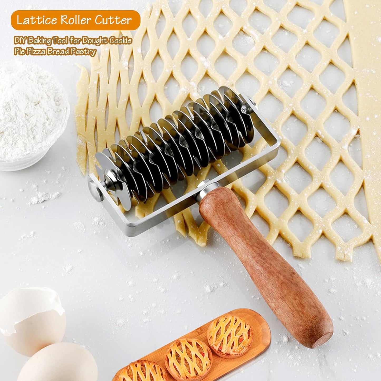 Stainless Steel Lattice Dough Cutter with Wood Handle, Pie & Pizza Pastry Roller maker, Bread Biscuit Maker