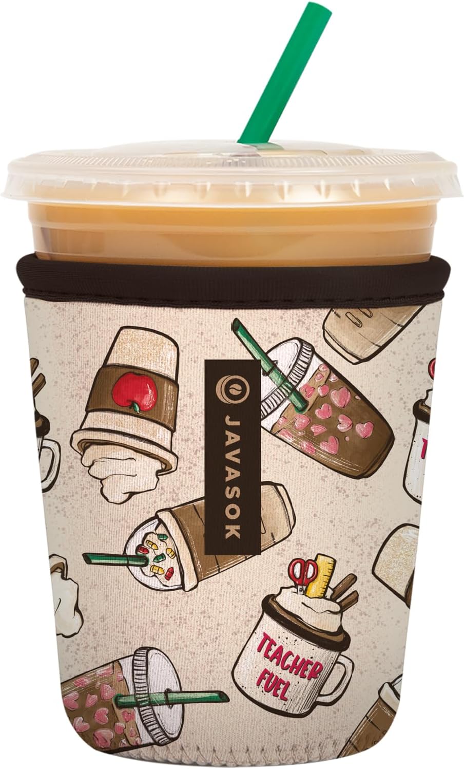 Sok It JavaSok Iced Coffee & Cold Soda Insulated Neoprene Cup Sleeve (Teacher's Favorite, Small: 16-20oz)