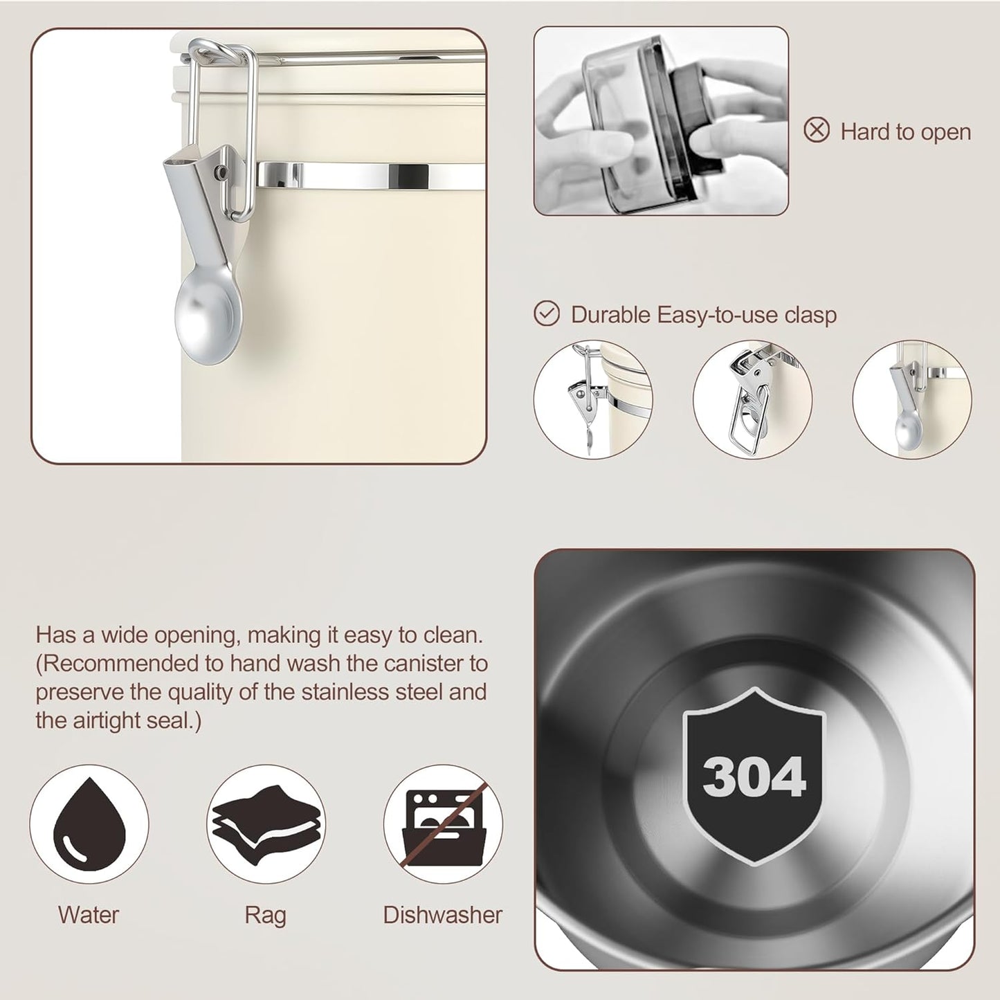 ShanSon Coffee Canister Airtight Coffee Container Stainless Steel Coffee Bean Storage Container with Scoop Coffee Canister for Beans Grounds Sugar Flour Tea Cereal,16OZ,Beige