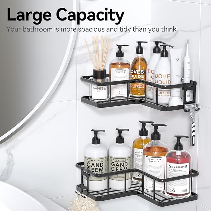 YASONIC Corner Shower Caddy 2 Pack, No Drill Adhesive Shower Storage Shelves - Image 9
