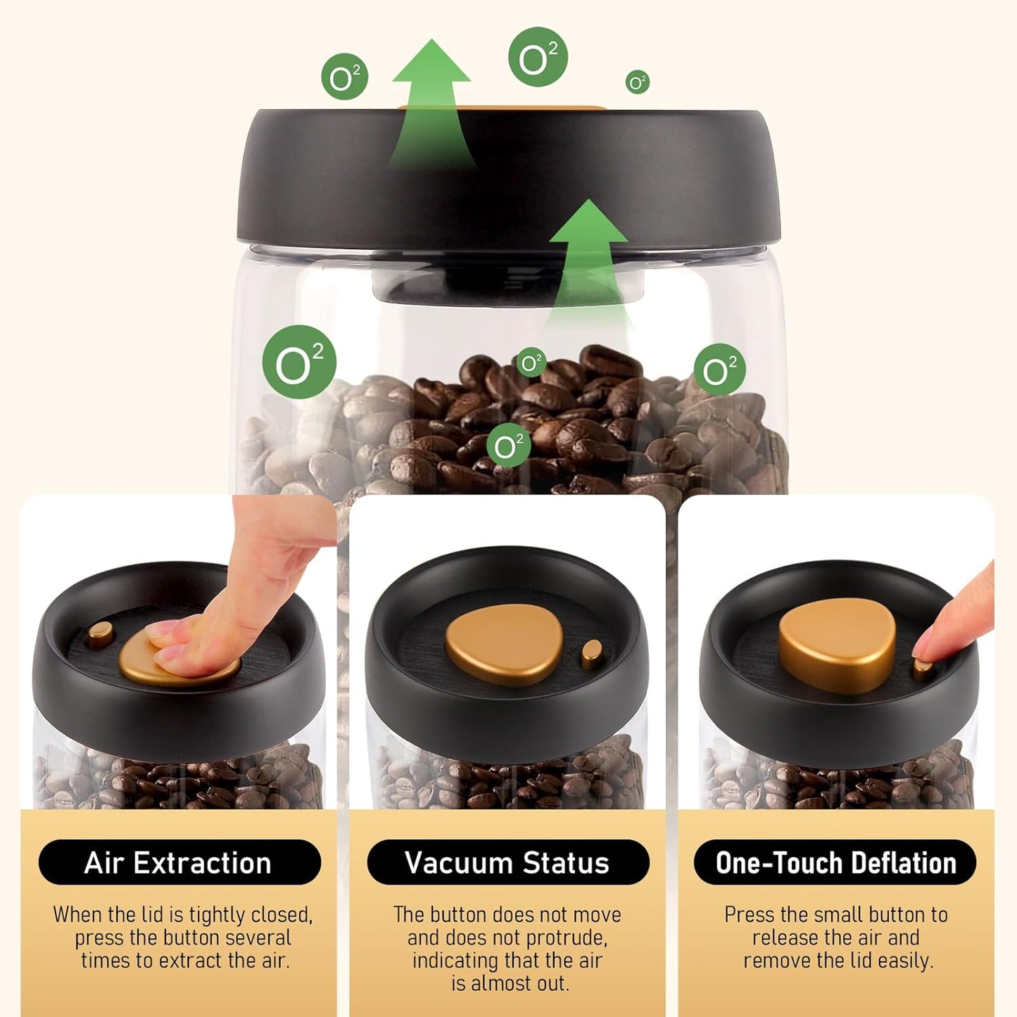Coffee Vacuum Container Mason Jars: Food Coffee Bean Storage Containers with Lids Airtight, Plastic Wide Mouth Mason Jars Vacuum Sealer, Manual Vacuum Extraction Sealed Tank, 2pcs 800ml