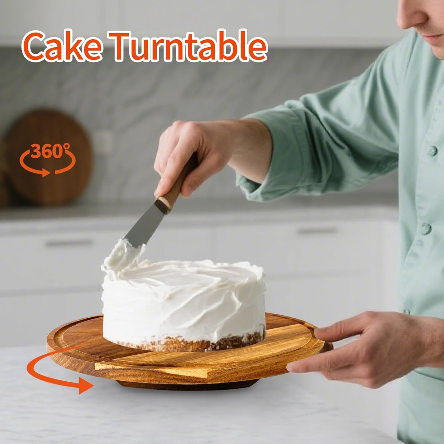 Rotating-Wood-Cake-Stand With Acrylic Dome Lid, Round Wooden Cake Holder Plate With Cover, 2-in-1 Dessert Table Display Set For Party, Charcuterie Board For Cheese, Chips & Dips, Nachos, Fruit Platter