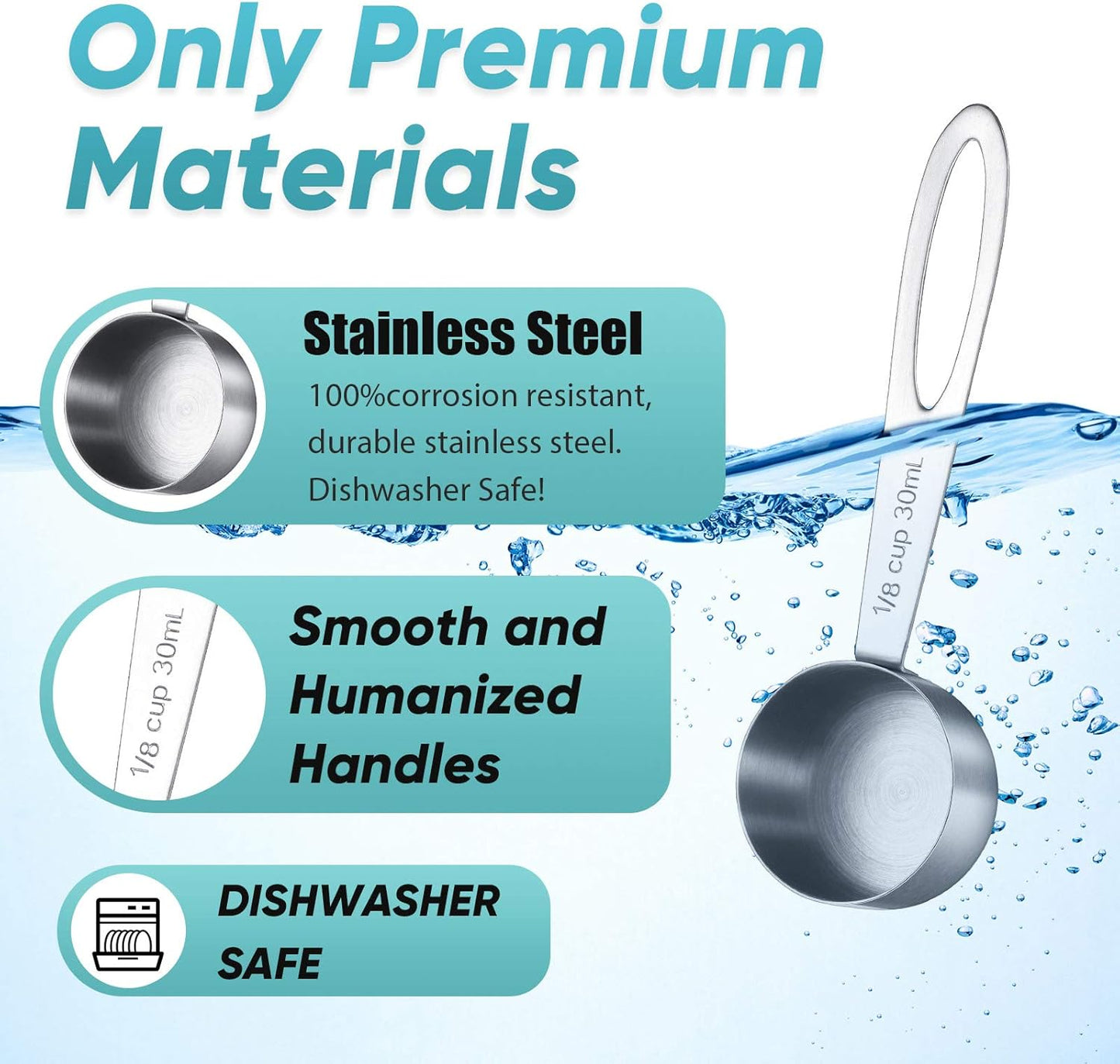 Geiserailie 4 Pcs Coffee Scoop 2 Tablespoon Stainless Steel Coffee Measuring Scoops, Including 2 Short Handled 2 Long Handle for Tea, Sugar and Milk, 30 Ml,1/8 Cup