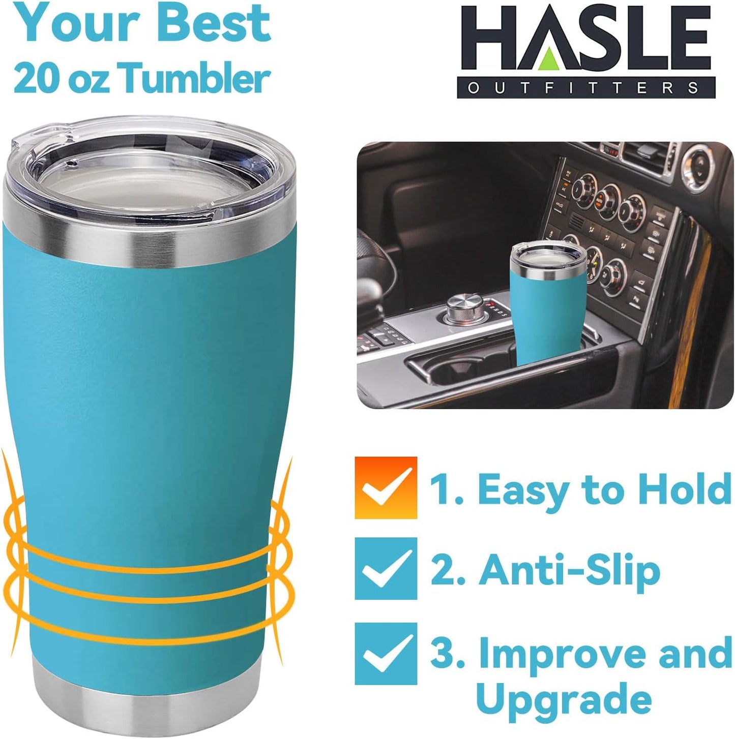 HASLE OUTFITTERS 20 oz Tumbler Bulk, Stainless Steel Tumblers with Lid, Vacuum Insulated Tumbler, Double Wall Powder Coated Cup, coffee mugs, Sky Blue, 1 Pack