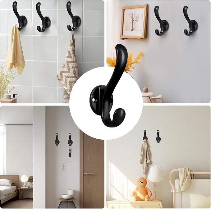 8 Pack Coat Hooks Wall Mount Heavy Duty Utility Retro Double Hooks - Image 2