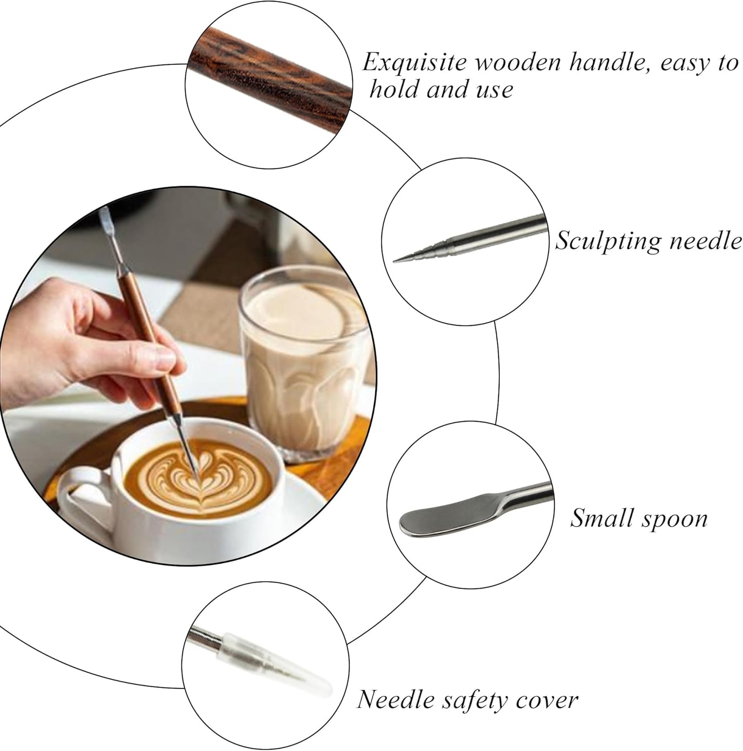 3 PCS Latte Art Pen Cinnamon Pen for Coffee,Barista Espresso Coffee Latte Art Tools Accessories for Coffee Bar Barista Make Creative Coffee Designs Decors,Stainless Steel Wood,LXLVOUEG
