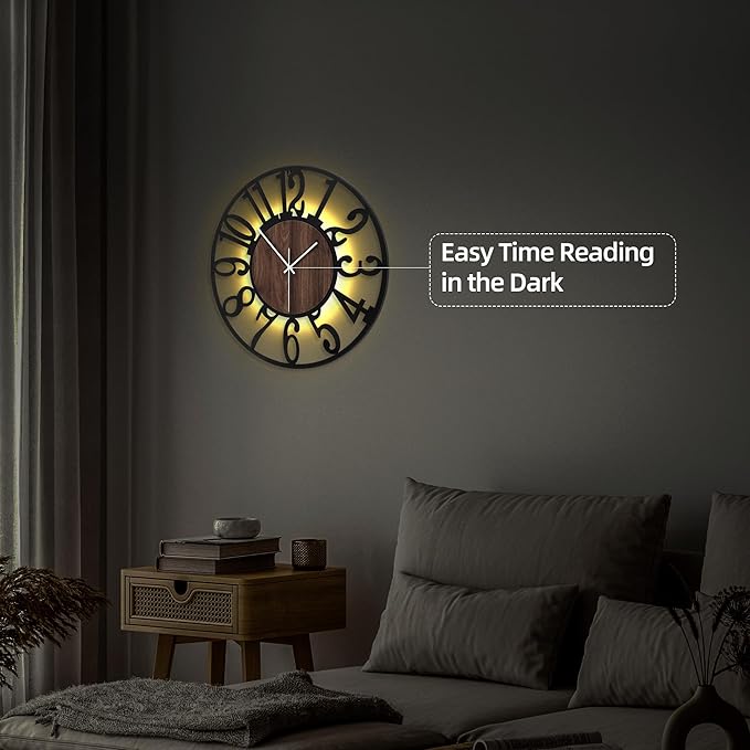 20'' Silent Wall Clock with Adjustable Night Light, Glow in The Dark Decorative - Image 5