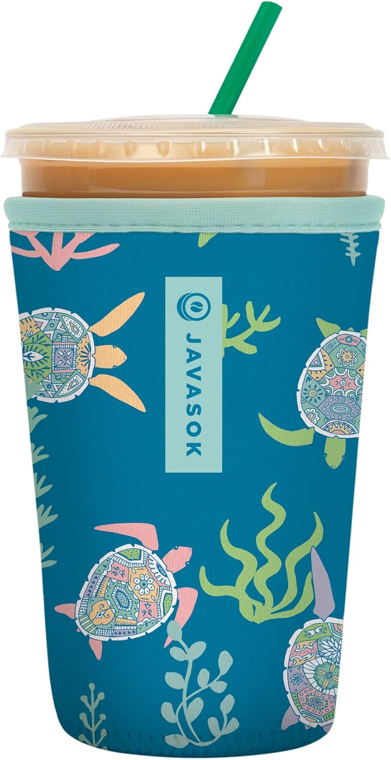 Sok It JavaSok Iced Coffee & Cold Soda Insulated Neoprene Cup Sleeve (Turtle-y Awesome, Medium: 22-28oz)