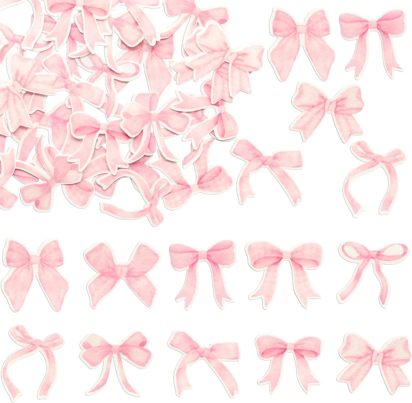 Gyufise 50Pcs Edible Pink Bowknot Cupcake Toppers Wafer Paper Bowknot Cake Dessert Picks Drink Topper Baby Shower Princess Cupcake Toppers for Birthday Party Decoration Supplies