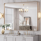 LOAAO 48”X36” Gold Bathroom Mirror, Rounded Rectangle Gold Frame Mirror by LOAAO