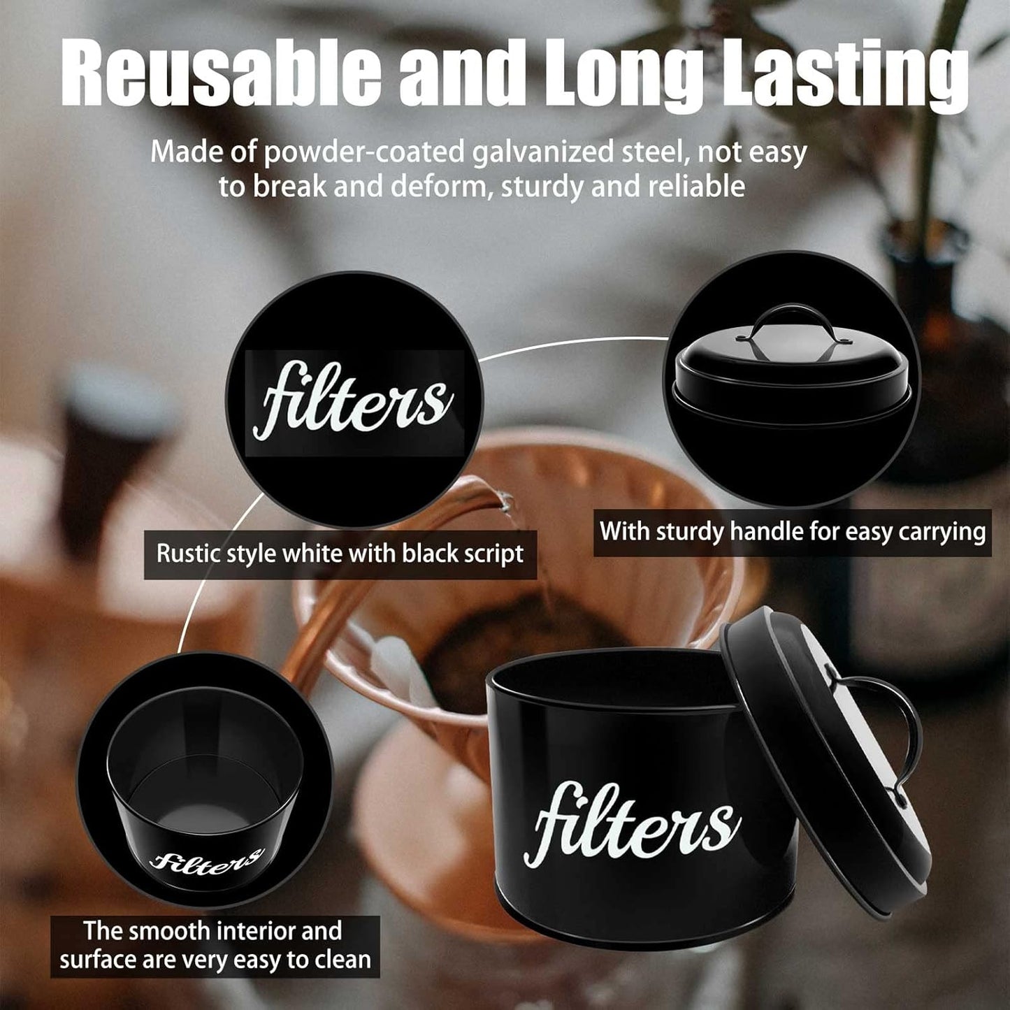 White Enamel Coffee Filter Holder with Lid - Rustic Farmhouse Distressed Coffee Bar Decor