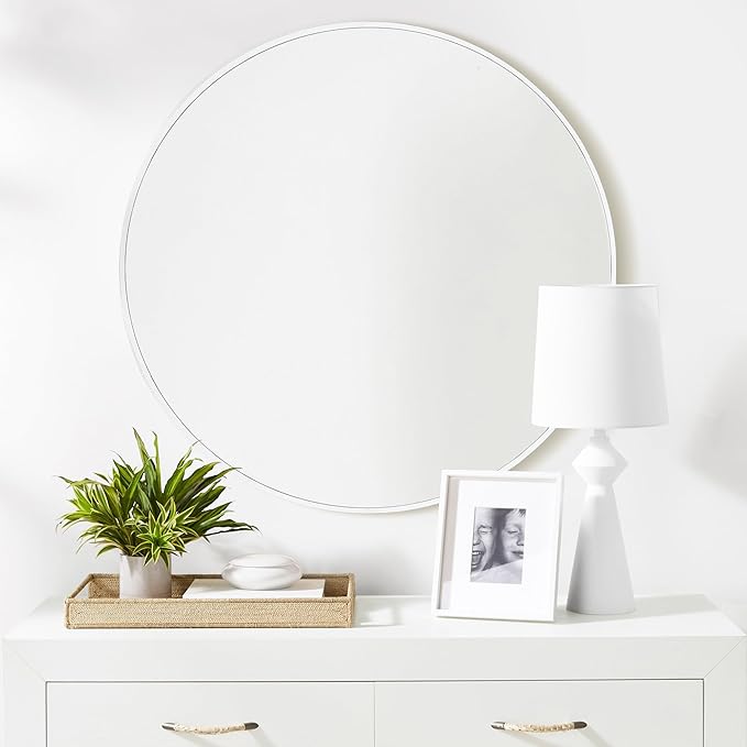CULER Round White Bathroom 24 Inch Mirror, Circle Wall Modern Mirror - Image 2