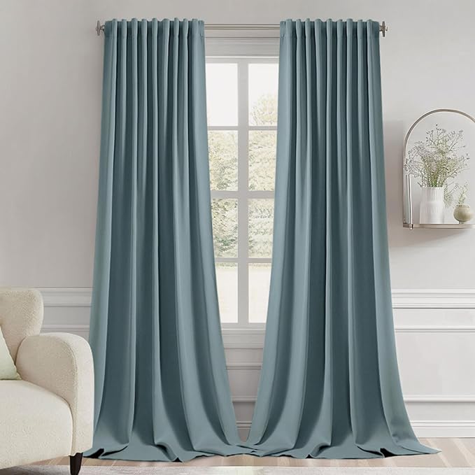 MIULEE Greyish Blue Back Tab Blackout Curtains 120 Inch Long 2 Panels Set by MIULEE