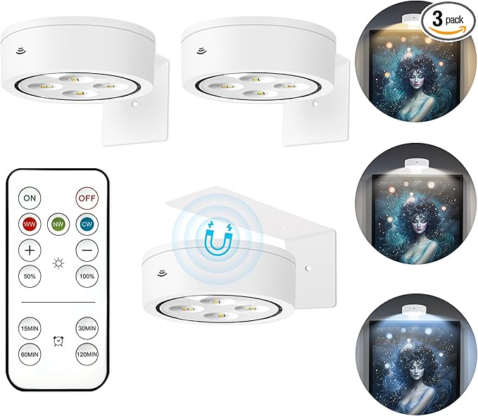 3Pcs Picture Light Battery Operated, Wireless Led Painting Light by Kandicyar