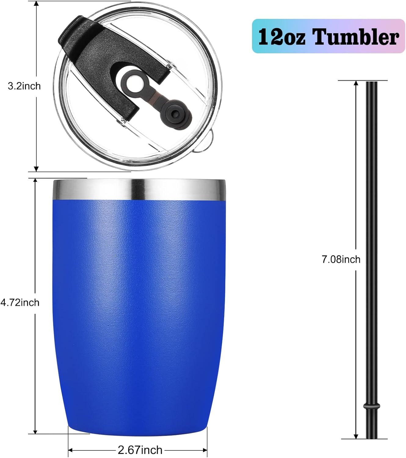 VEGOND Stainless Steel 12 oz Tumblers bulk Vacuum Insulated Double Wall Travel Tumbler with Lid and Straw Reusable Tumbler, Royal Blue 12 pack