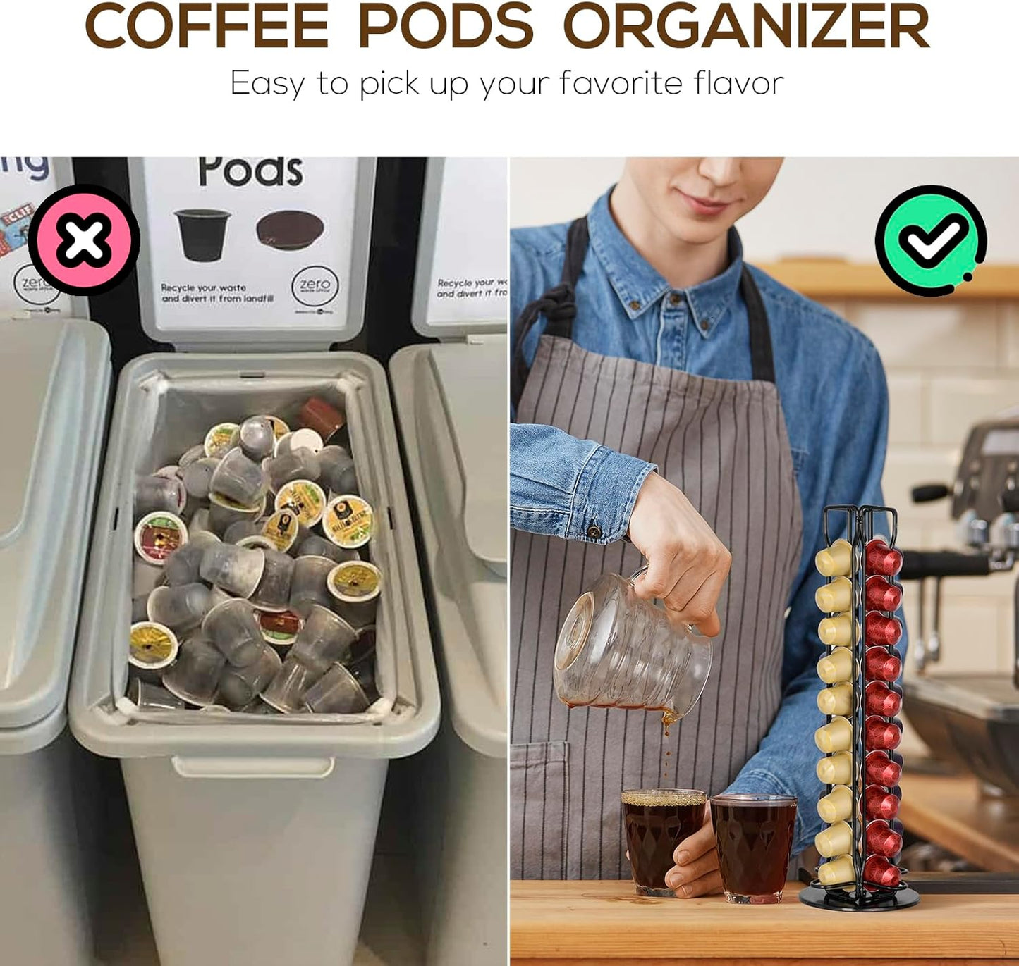 RECAPS Coffee Pod Holder Stand Compatible with Nespresso OriginalLine, Rotatable Coffee Capsules Carousel for 40 Pods, Space-Saving Countertop Storage Rack Organizer（Black）