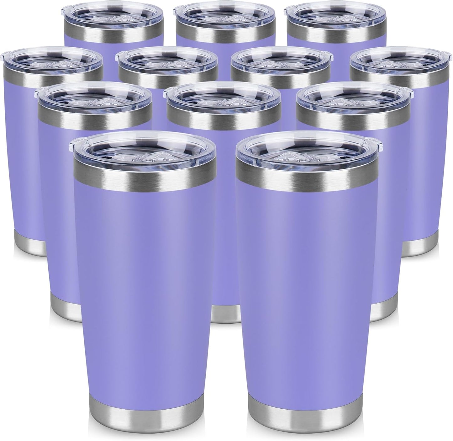 20 oz Tumbler Stainless Steel Tumblers Bulk with Lid Double Wall Insulated Coffee Tumbler Cups for Hot & Cold Drinks Powder Coated Travel Coffee Tumbler Mug Metal (Lavender, 12 pack)